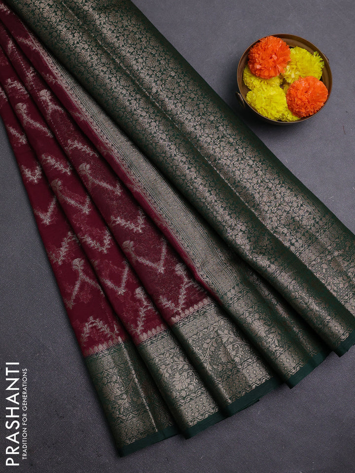 Wine & Green Semi Chiniya Silk Saree