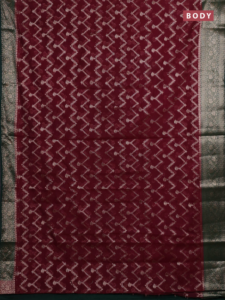 Wine & Green Semi Chiniya Silk Saree