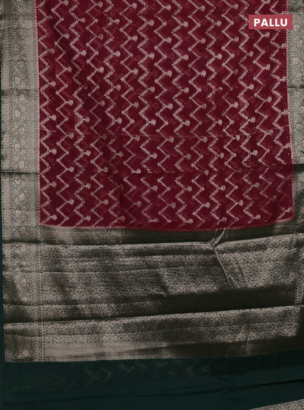 Wine & Green Semi Chiniya Silk Saree