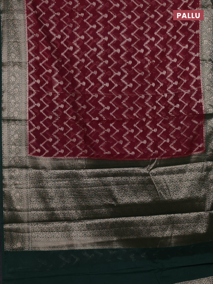 Wine & Green Semi Chiniya Silk Saree