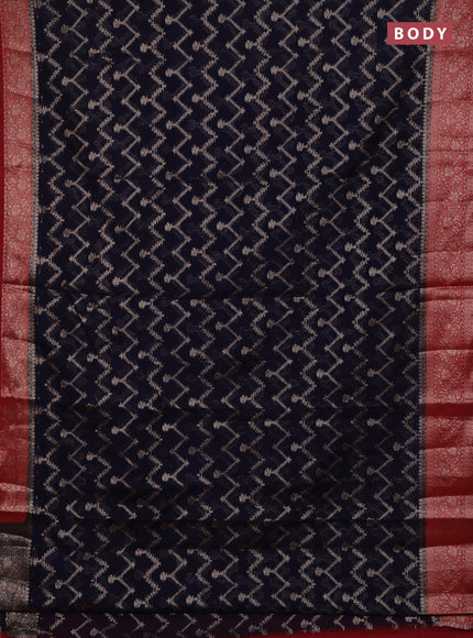 Navy Blue & Red Semi Chiniya Silk Saree