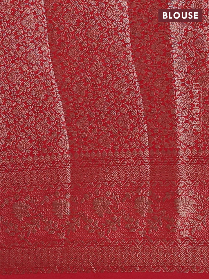 Navy Blue & Red Semi Chiniya Silk Saree