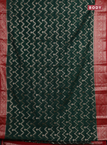 Bottle Green & Red Semi Chiniya Silk Saree