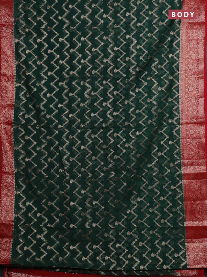 Bottle Green & Red Semi Chiniya Silk Saree