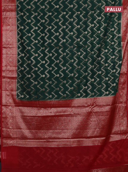 Bottle Green & Red Semi Chiniya Silk Saree