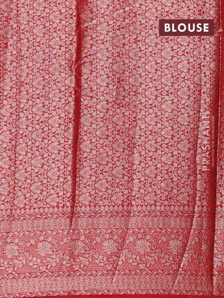Bottle Green & Red Semi Chiniya Silk Saree