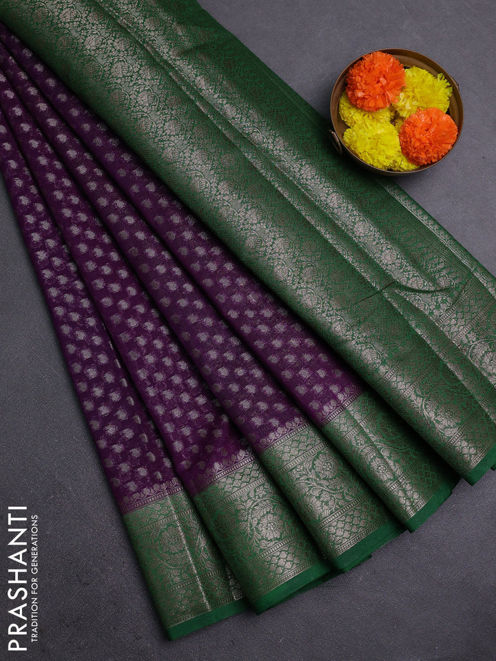 Violet & Green Semi Chiniya Silk Saree