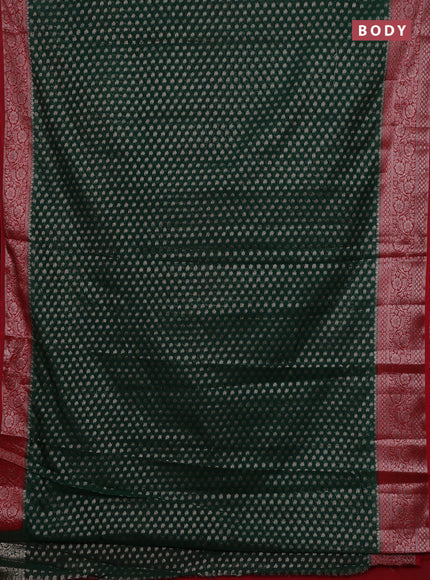 Bottle Green & Red Semi Chiniya Silk Saree