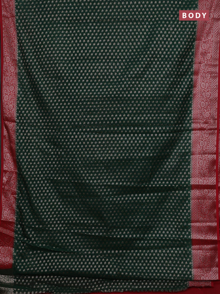 Bottle Green & Red Semi Chiniya Silk Saree