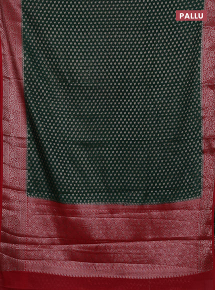 Bottle Green & Red Semi Chiniya Silk Saree