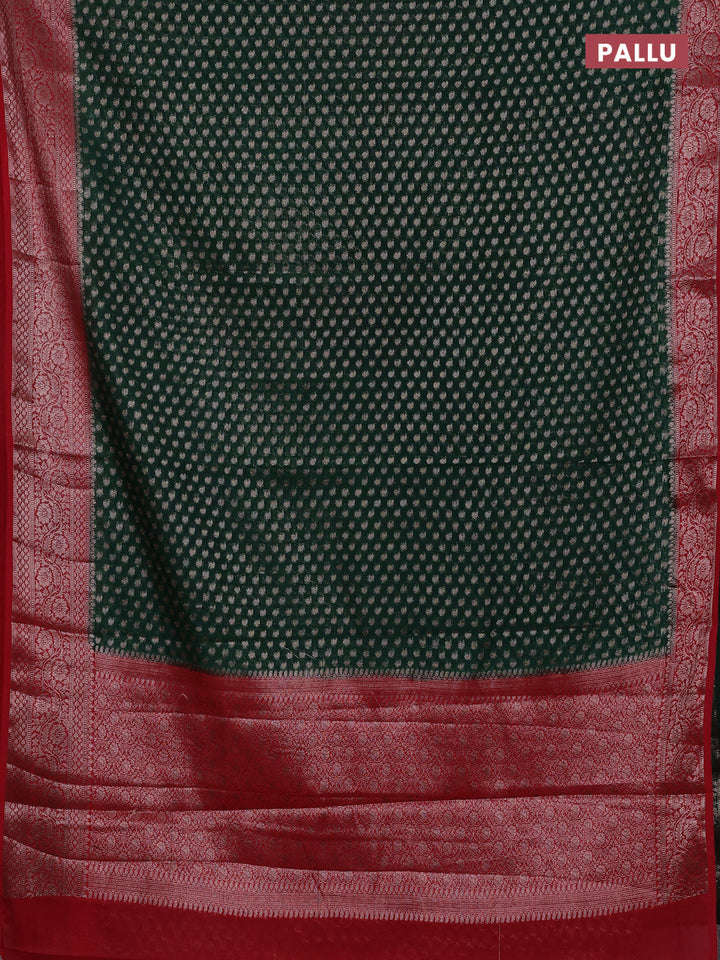 Bottle Green & Red Semi Chiniya Silk Saree