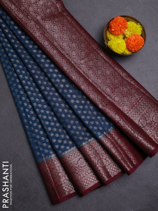 Peacock Blue & Maroon Semi Chiniya Silk Saree