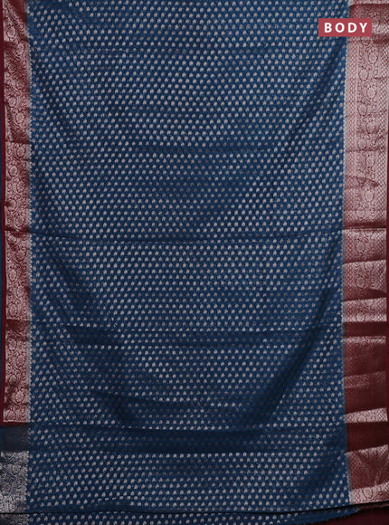 Peacock Blue & Maroon Semi Chiniya Silk Saree