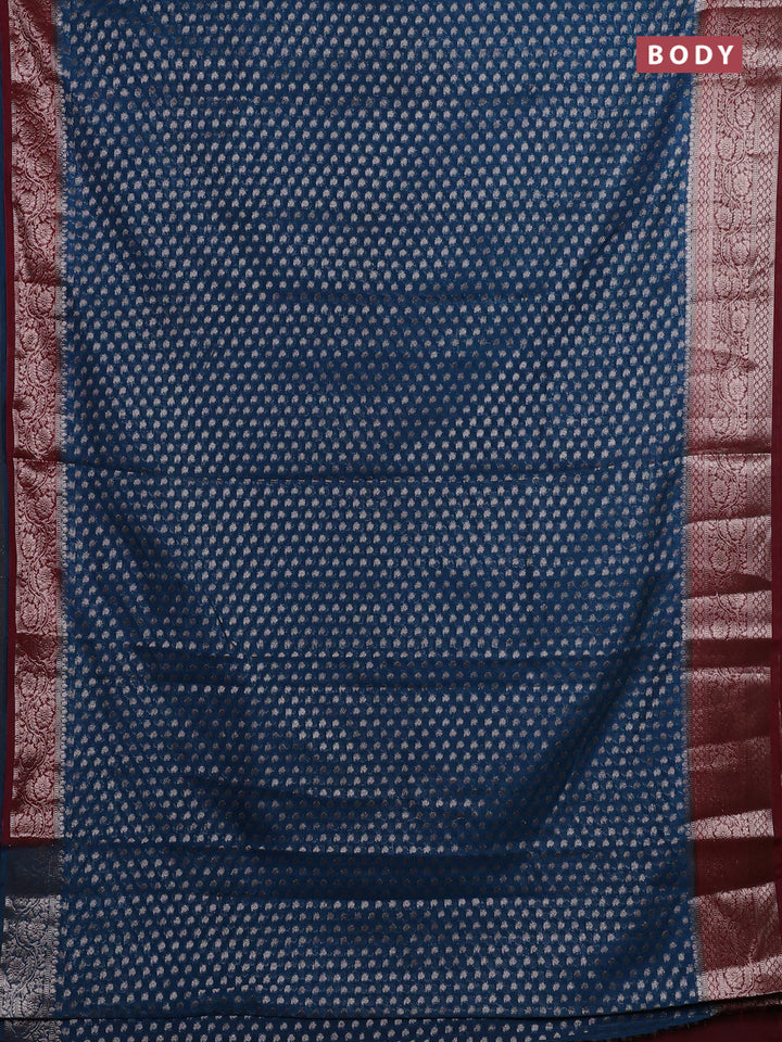Peacock Blue & Maroon Semi Chiniya Silk Saree