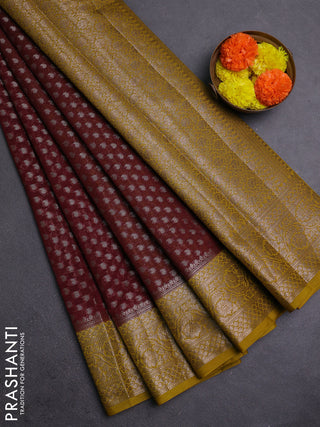 Coffee Brown & Mustard Green Semi Chiniya Silk Saree