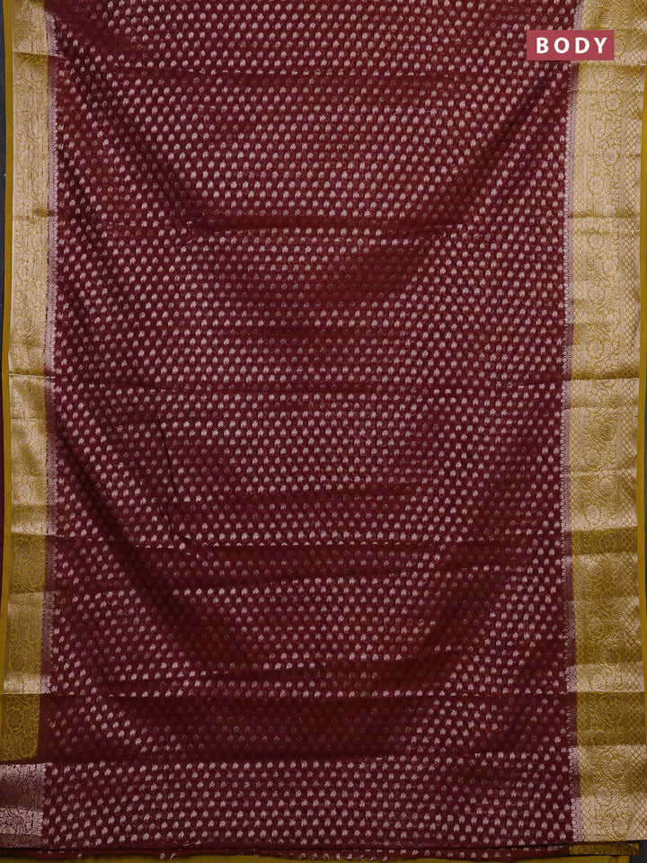 Coffee Brown & Mustard Green Semi Chiniya Silk Saree