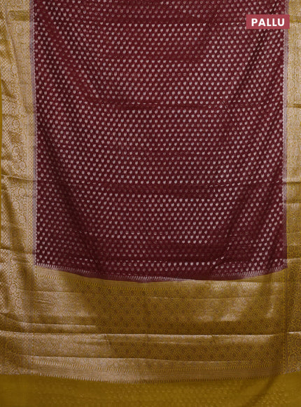 Coffee Brown & Mustard Green Semi Chiniya Silk Saree