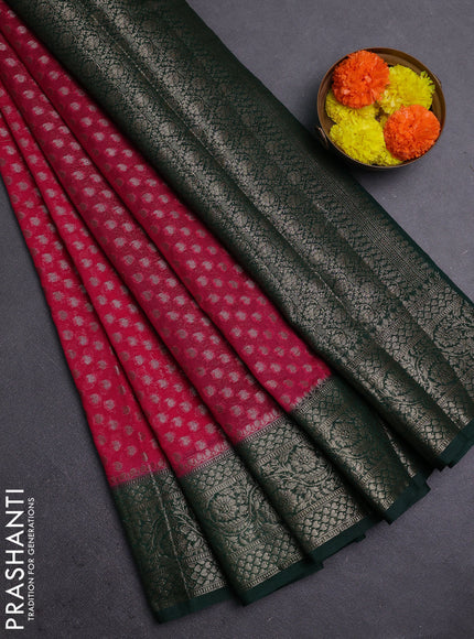 Pink & Bottle Green Semi Chiniya Silk Saree