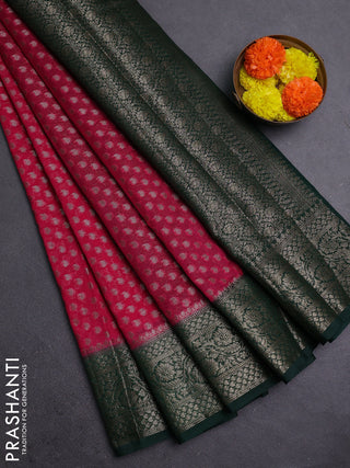 Pink & Bottle Green Semi Chiniya Silk Saree