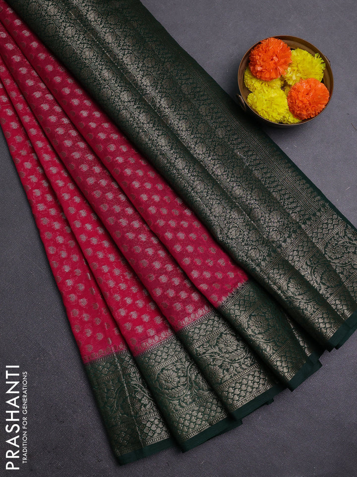 Pink & Bottle Green Semi Chiniya Silk Saree