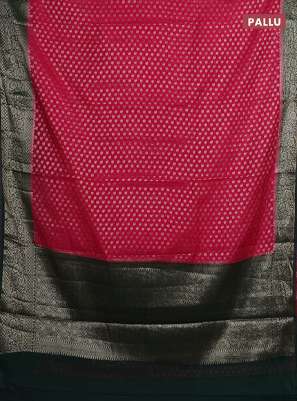 Pink & Bottle Green Semi Chiniya Silk Saree