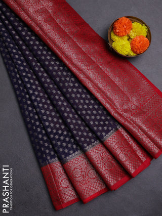 Navy Blue & Red Semi Chiniya Silk Saree
