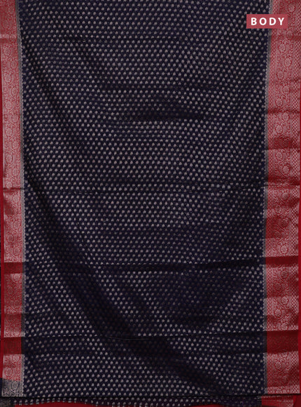 Navy Blue & Red Semi Chiniya Silk Saree