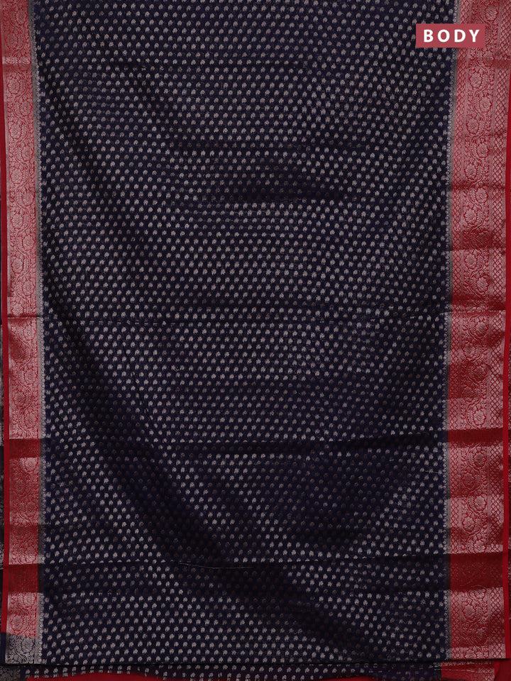Navy Blue & Red Semi Chiniya Silk Saree