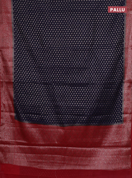 Navy Blue & Red Semi Chiniya Silk Saree