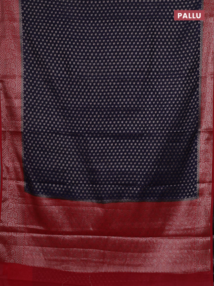 Navy Blue & Red Semi Chiniya Silk Saree