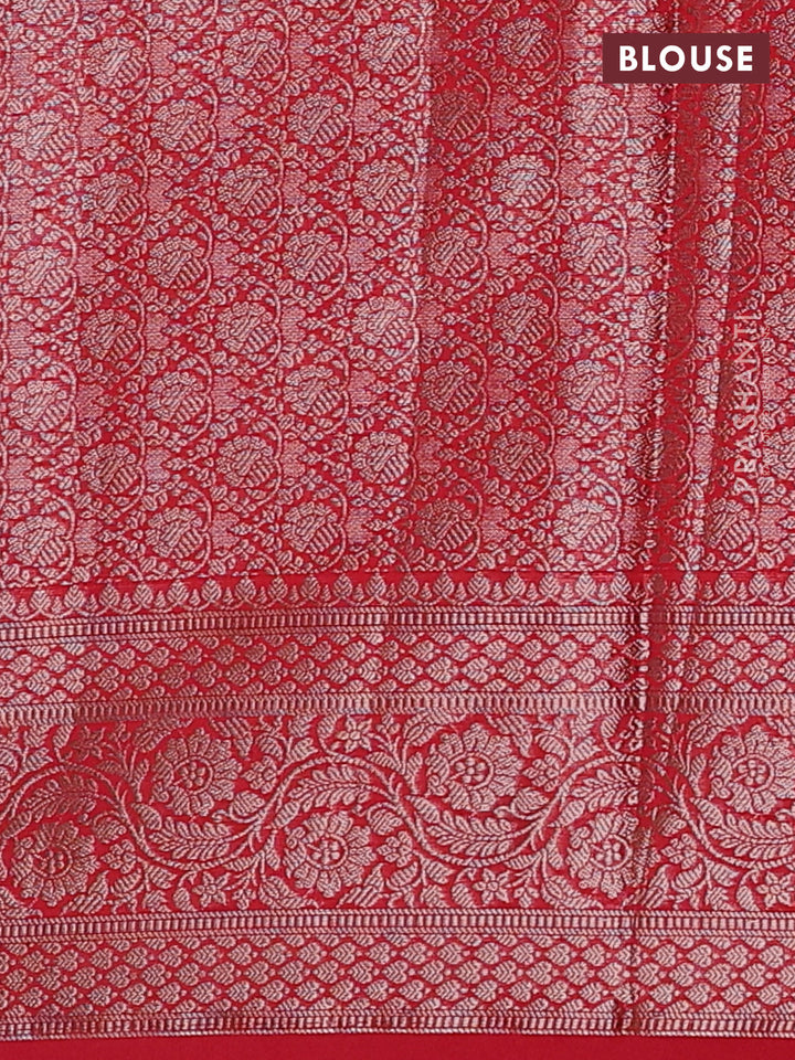 Navy Blue & Red Semi Chiniya Silk Saree