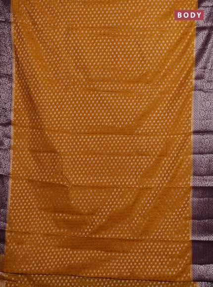 Mustard Yellow & Violet Semi Chiniya Silk Saree