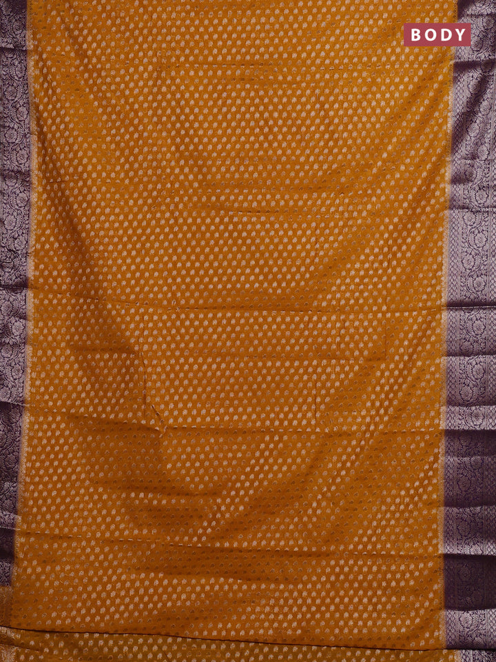 Mustard Yellow & Violet Semi Chiniya Silk Saree