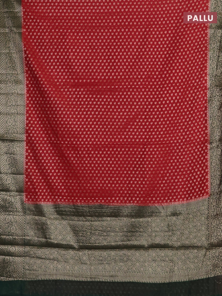 Red & Bottle Green Semi Chiniya Silk Saree