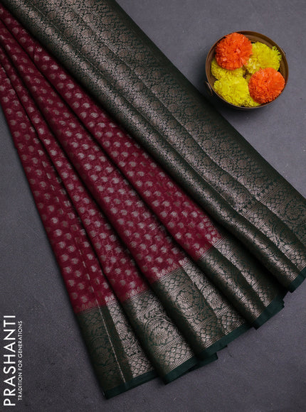Wine & Green Semi Chiniya Silk Saree