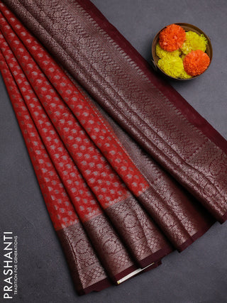 Rustic Orange & Maroon Semi Chiniya Silk Saree