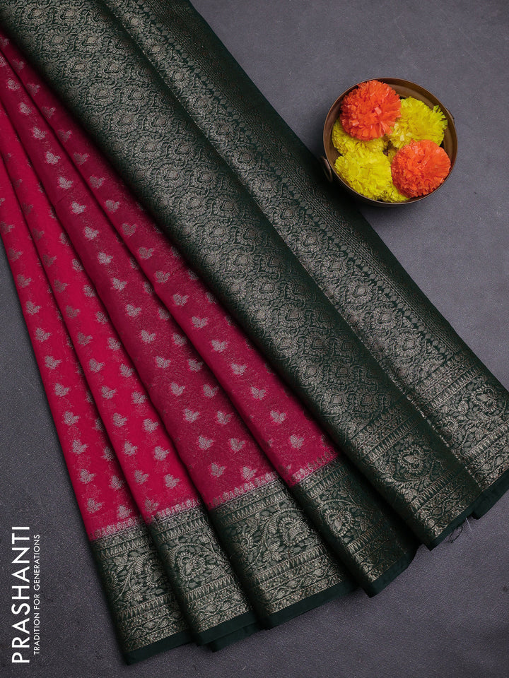 Pink & Green Semi Chiniya Silk Saree