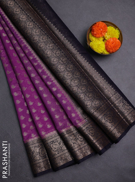 Lavender & Navy Blue Semi Chiniya Silk Saree