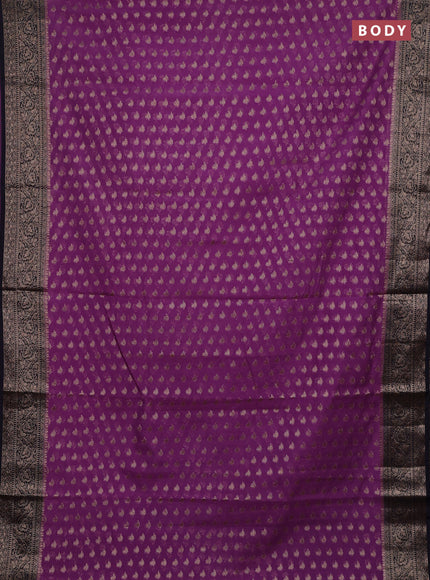 Lavender & Navy Blue Semi Chiniya Silk Saree