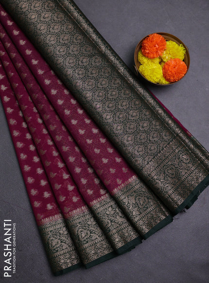 Wine & Bottle Green Semi Chiniya Silk Saree