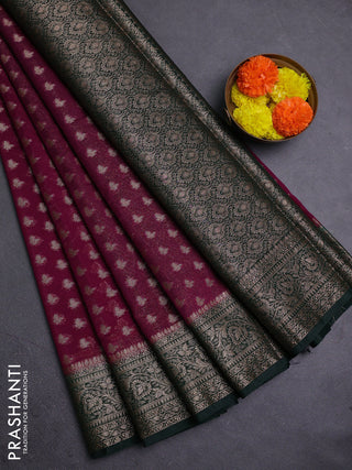 Wine & Bottle Green Semi Chiniya Silk Saree