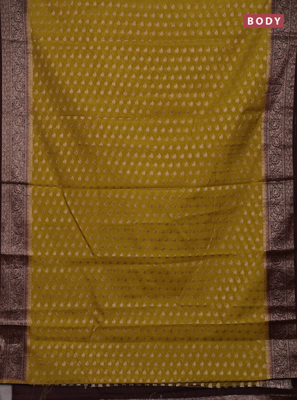 Mustard Green & Maroon Semi Chiniya Silk Saree