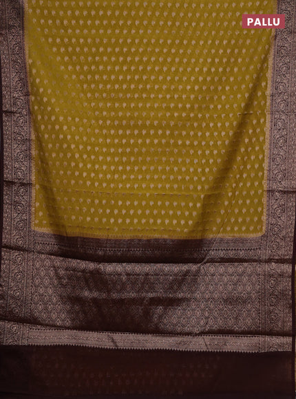 Mustard Green & Maroon Semi Chiniya Silk Saree