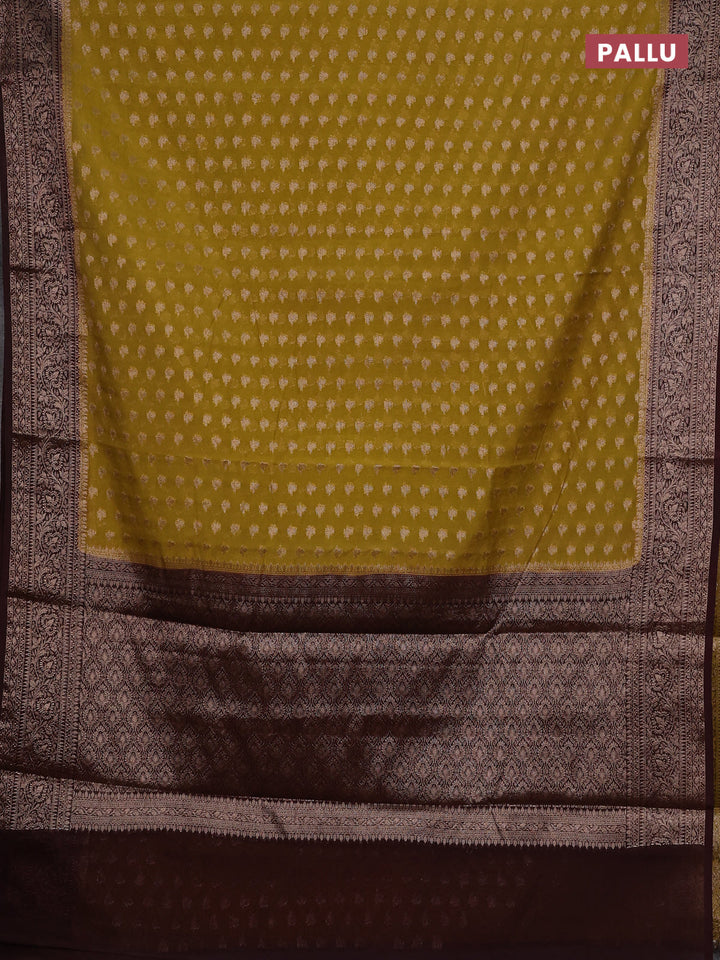 Mustard Green & Maroon Semi Chiniya Silk Saree