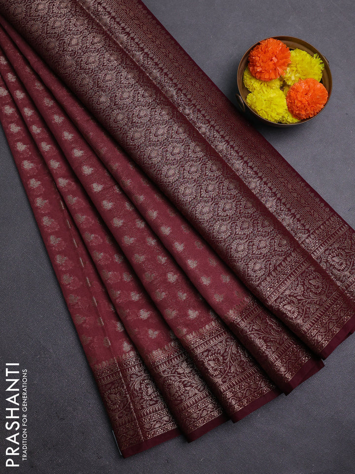 Pastel Brown & Wine Semi Chiniya Silk Saree