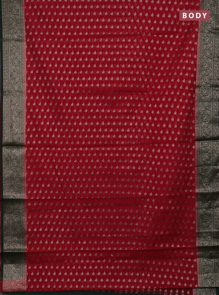 Red & Bottle Green Semi Chiniya Silk Saree