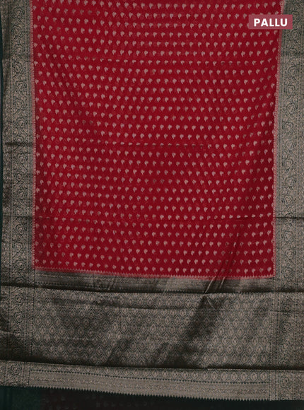Red & Bottle Green Semi Chiniya Silk Saree