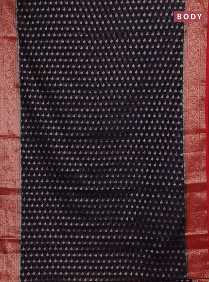 Navy Blue & Red Semi Chiniya Silk Saree