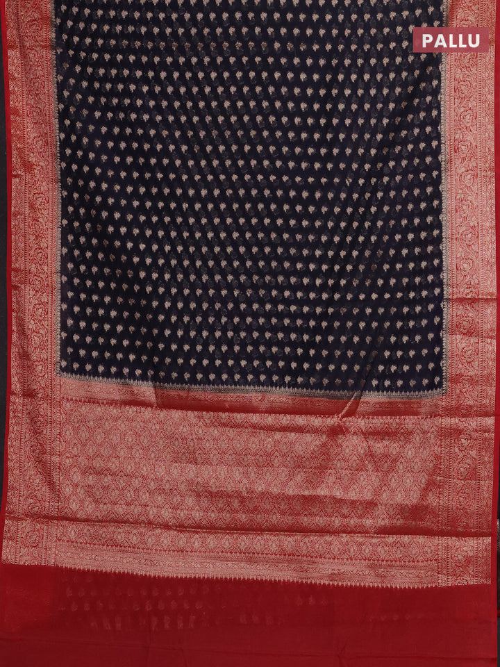 Navy Blue & Red Semi Chiniya Silk Saree