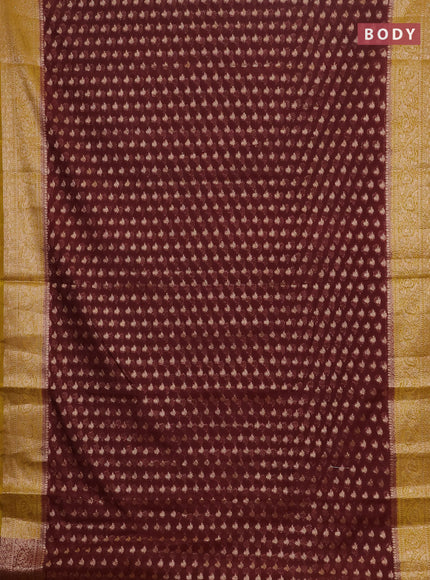 Coffee Brown & Mustard Green Semi Chiniya Silk Saree
